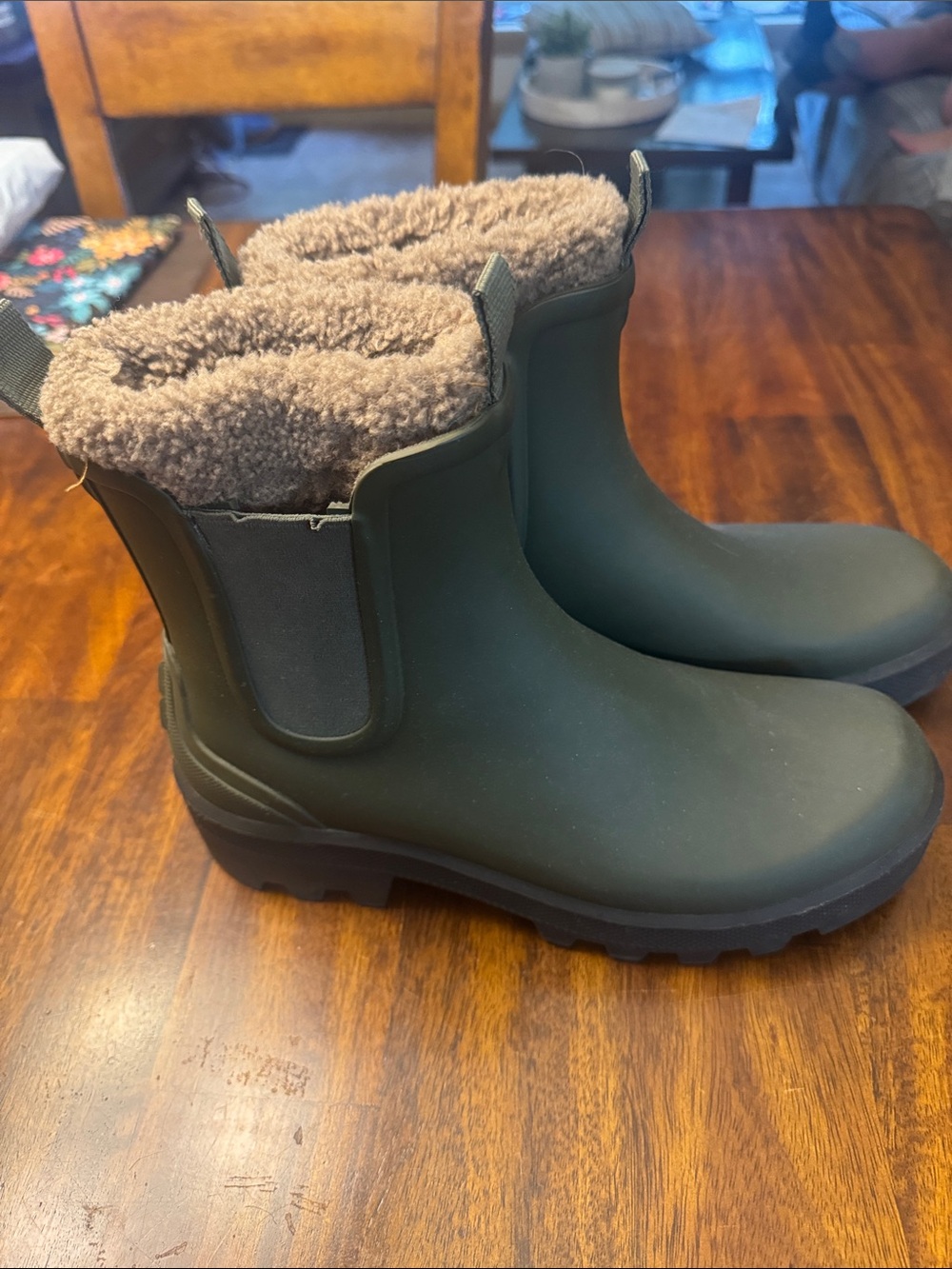 Cougar Olive Green Waterproof Winter Boots with Brown Fleece Cuff